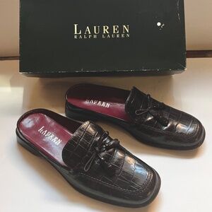 Ralph Lauren "Lauren" Dark Brown Faux Croc slides 7.5